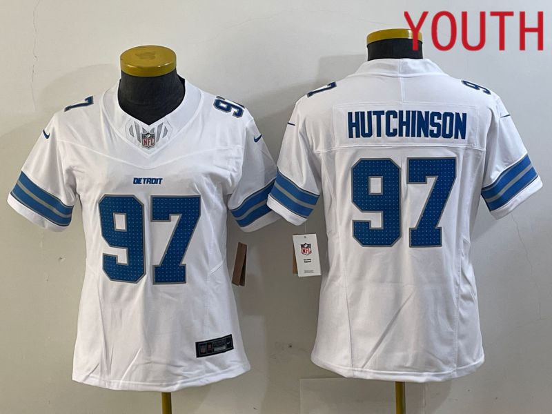 Youth Detroit Lions #97 Hutchinson White Three generations 2024 Nike Vapor F.U.S.E. Limited NFL Jersey